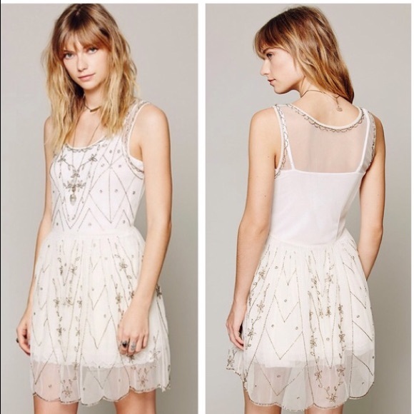 Free People Dresses & Skirts - Free people starry nights beaded ethereal fairie faerie white witch slip dress